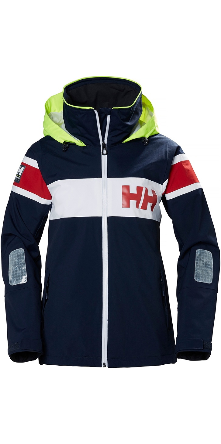 2019 Helly Hansen Dame Salt Flag Jakke Navy 33923 Seiling W Salt Light Jacket | Stripet Seilejakke Med HH Flagg For
